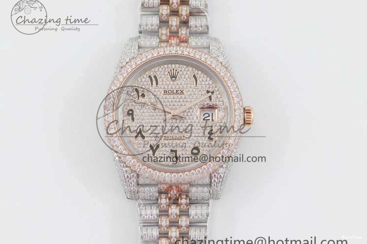 MiroTime 1229 Affordable Datejust 41 SS RG Full Diamonds TWF 1:1 Best Edition Arabic Markers Dial on Jubilee Bracelet A 2385